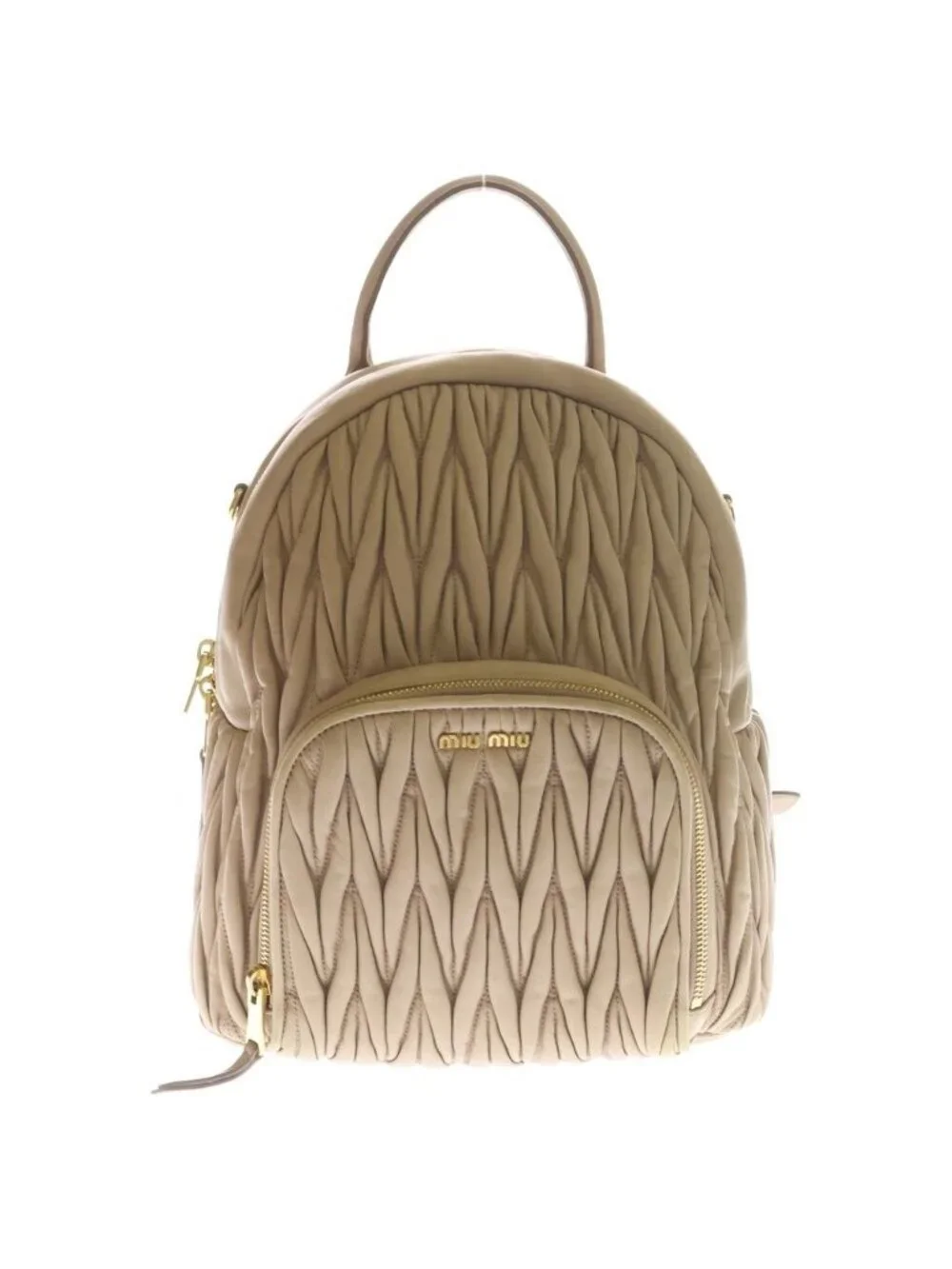Miu Miu Matelasse Mini Backpack Beige Leather Gold